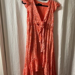 VICI Maxi Women Dress with asymmetrical hem SUMMER ORANGE & White Large LRG